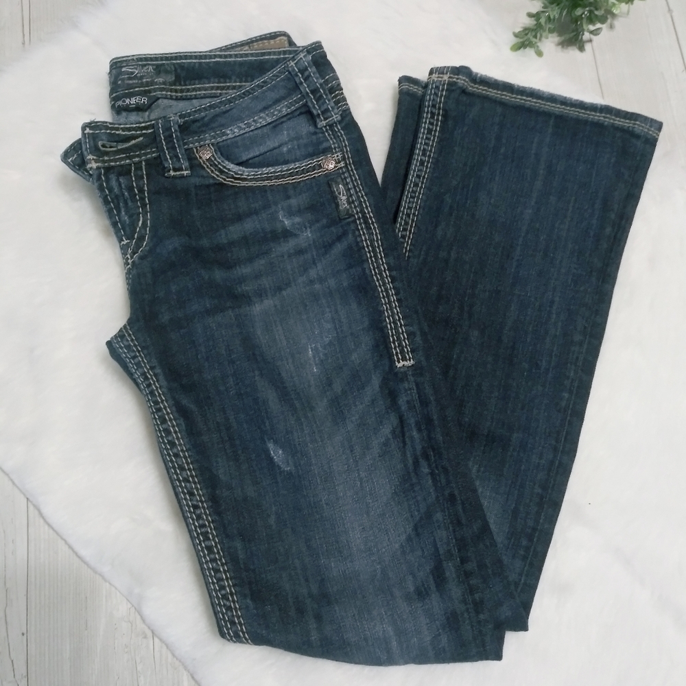 Silver Dark wash Pioneer Jeans.